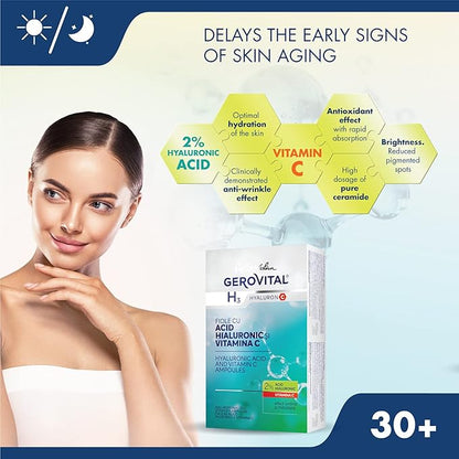 GEROVITAL HYALURON C Hyaluronic Acid Serum for Face with Vitamin C, Intensive Anti-Wrinkle Face Treatment, Hydrating, Face Moisturizer, for Normal, Mixed, Dry Skin, 10 vials x 2 ml