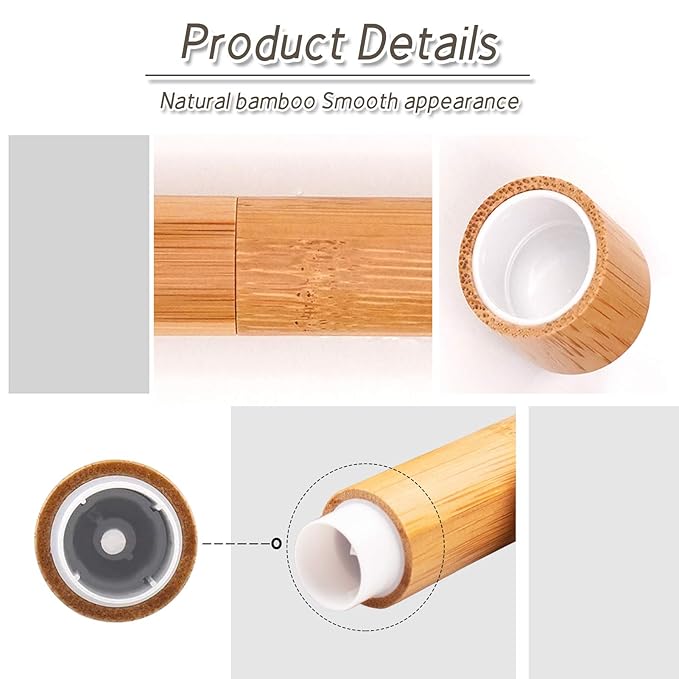 AUHOKY 12Pcs Bamboo Empty Lipstick Tubes, 5.5g Refillable DIY Lip Balm Tube Containers with Clear PP Plastic Inner, Cosmetic Lipstick Lip Gloss Deodorant Case Holder For Women Girls Makeup