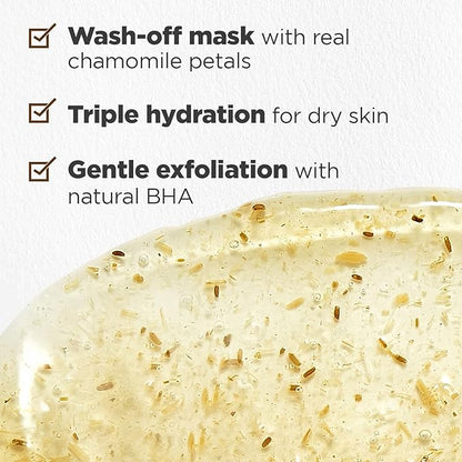 Relief Chamomile Mask - Wash off Petal Mask with BHA & Chamomile Extract - Soothing & Gentle Exfoliation Treatment - Skin Relaxing & Hydrating Skincare, 3.21 fl.oz.