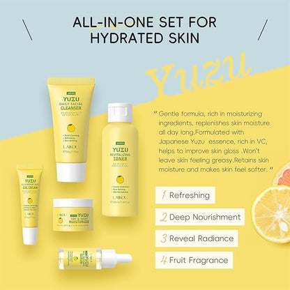 JAPAN Yuzu Skin Care Set, Yuzu Skin Care Routine Kit For Women & Teen Girls, Natural Skincare Set For Women With Serum,Toner,Cream,Eye Cream,Cleanser, Stocking Stuffers for Adults & Girls