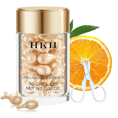 Vitamin C Serum For Face Anti-Wrinkle 30 Capsules With Scissors,Vitamin C Anti-Wrinkle Serum,Vitamin A Retinol Collagen Anti-Aging Night Serum For Women,Smooth,Hydrate,Firming Skin,Travel Portable