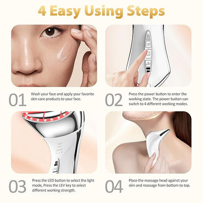 Neck and Face Sculptor with 7-in-1 Led for Skin Care,Water Resistant True Beauty Glow Facial Massager (White)
