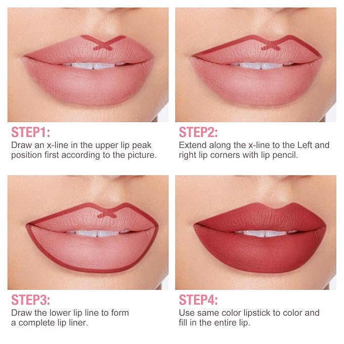 Boobeen 2Pcs Lip Liner and Lipstick Makeup Set, Lip Crayon Pencil Velvety Nude Lipliner Lip Gloss Make Up Gift Sets for Women, Ultra-Long-Lasting Matte but Not Dry
