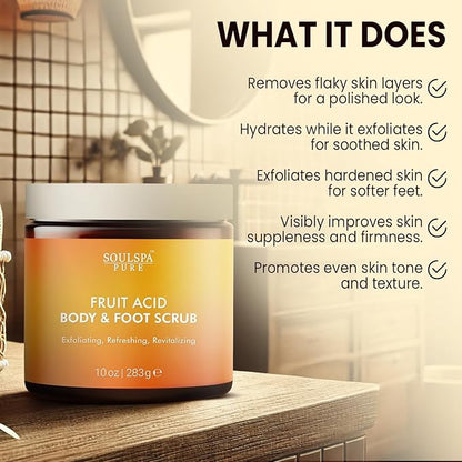 Fruit Acid Body & Foot Scrub - Refreshing Exfoliating Body Scrub for Radiant Skin, 10 oz