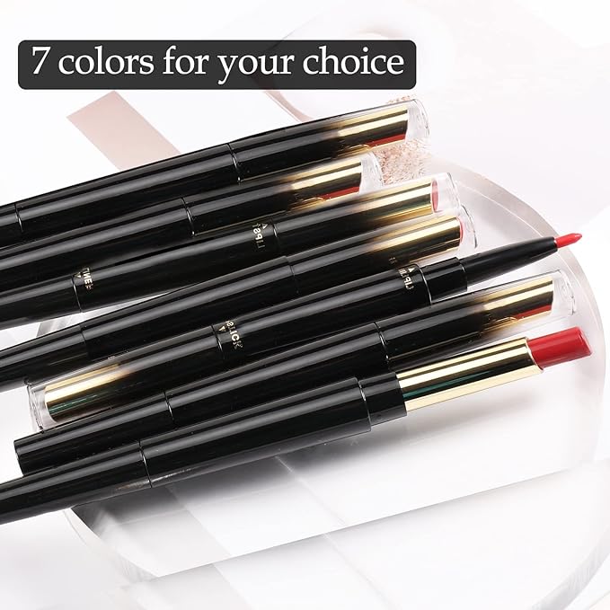 Boobeen 2 in 1 Double Head Lipstick & Lip Liner Makeup Set Matte Velvet Lipgloss Lipstick Creamy Lip Pencil for Women, Long-lasting and Non-smudge (#08)