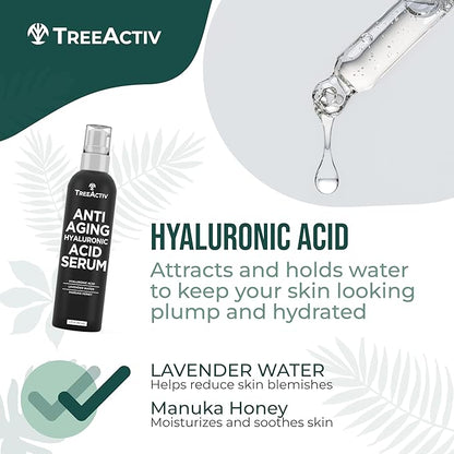 Anti-Aging Hyaluronic Acid Serum for Face 2 oz, Hydrating Wrinkle Repair for Skin Care, Pure Hyaluronic Acid Face Serum for Women, Oil-Free Anti-Aging for Advanced Skin Repair TreeActiv