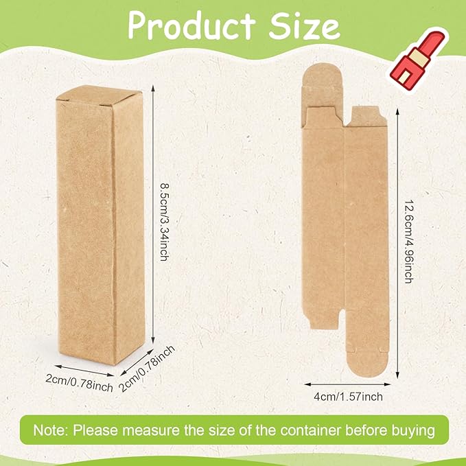 Cositina 100 Pack 0.78 * 0.78 * 3.34 inch Kraft Paper Lipstick Box Rectangle Lip Balm Kraft Boxes Essence Oil Bottle Packaging Organzier for Makeup Sample Tube Storage DIY Gifts - Brown