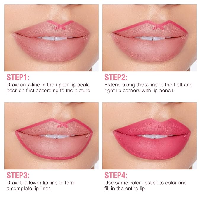 Boobeen 2Pcs Lip Liner and Lipstick Makeup Set, Lip Crayon Pencil Velvety Nude Lipliner Lip Gloss Make Up Gift Sets for Women, Ultra-Long-Lasting Matte but Not Dry