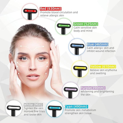 Led-Light-Therapy, 7 Color Face Skincare Wand with Facial Massager LED Face Skin Rejuvenation for Face & Neck & Eye Skincare Equipment Red Light Wand
