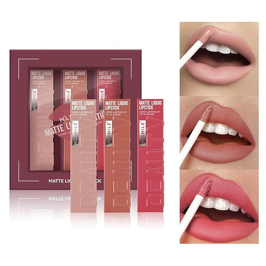 Matte Liquid Lipstick Makeup Set, 3Pcs Long Lasting Long