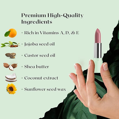 Vegan Lipstick (Peony) - Sensational One-Stroke Long Lasting Lipstick from Natural Oils & Butters Full-Coverage Lip Color with Shea Butter & Coconut Extact - Premium Hydrating Lipsticks