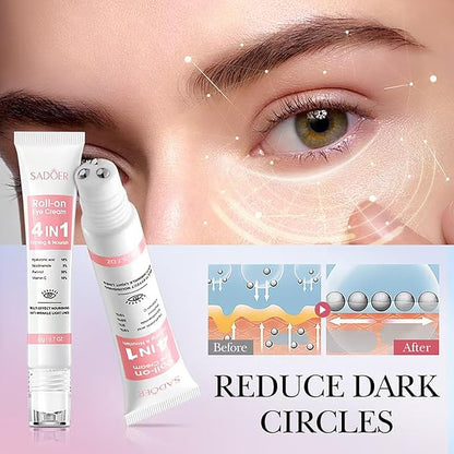 Eye Cream with 30% Retinol, 10% Hyaluronic Acid, 5% Nicotinamide, 10% Vitamin C for Puffy Bags Fine Lines Dark Circles Wrinkles, Under Eye Cream with 360° Roller Massage Ball, 0.7 fl. oz