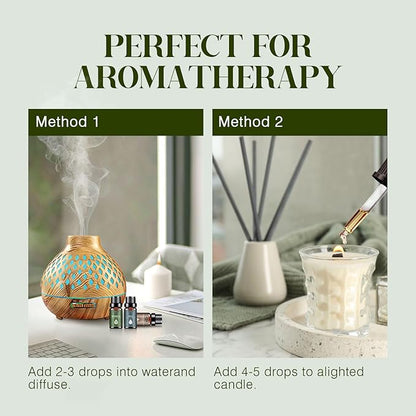 Essential Oils Set, Nature Scents Fragrance Oil Aromatherapy Essential Oils Kit for Diffuser (6x10ML) Sandalwood &Rose, Bamboo, Rain, Lavender &Chamomile, Fresh Cut Grass, Forest Pine Oil