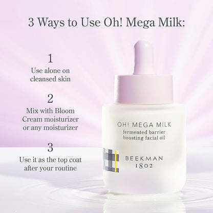 Beekman 1802 Oh! Mega Milk Facial Oil - Includes 1 fl oz & 0.5 fl oz Bottles - Niacinamide & Vitamin C - Barrier Boosting - Fragrance Free - Intensely Hydrates & Softens - Cruelty Free