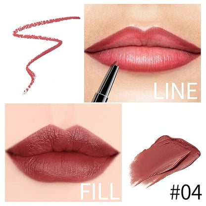 Boobeen 2 in 1 Double Head Lipstick & Lip Liner Makeup Set Matte Velvet Lipgloss Lipstick Creamy Lip Pencil for Women, Long-lasting and Non-smudge