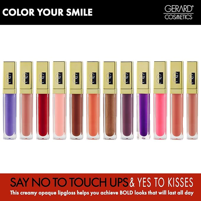 Gerard Cosmetics Color Your Smile Lip Gloss Cocoa Bean | Super Pigmented Brown Lip Gloss with LED Light and Mirror | Shiny Finish | Hydrating Brown Lipstick | Cruelty Free and Made in USA