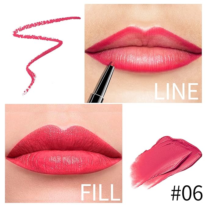 Boobeen 2 in 1 Double Head Lipstick & Lip Liner Makeup Set Matte Velvet Lipgloss Lipstick Creamy Lip Pencil for Women, Long-lasting and Non-smudge (#06)