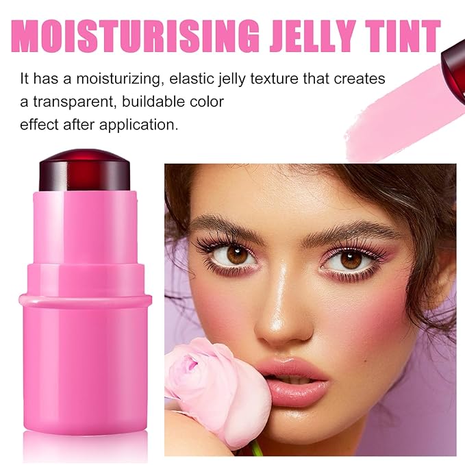 Cooling Water Jelly Tint, Multi-Use Sheer Lip & Cheek Stain, Water Jelly Blush Lip Gloss, Buildable Watercolor Finish Vivid Color Jelly Tint Stick - Vegan, Cruelty Free