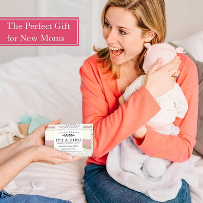 FinchBerry 3-Piece Gift Set - It’s A Girl! Baby Shower Gift, New Mom Care Package, First-Time Mom Gifts, Baby Girl Gift – Includes Handmade Shea Butter Soap(4.5oz), Bath Soak (20oz) & Hand Cream (1oz)