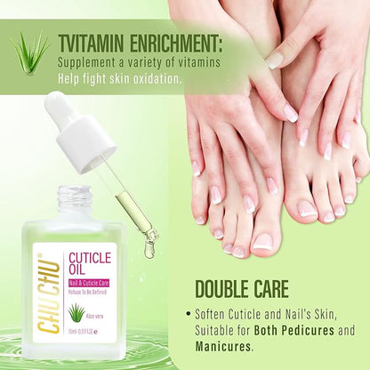 CHUCHU Cuticle Oil for Nails: Jojoba Nail Cuticle Oil for Repair and Strengthening Nails - Vitamin B & E Moisturizes Cuticle and Nail's Skin - Prevents Hangnails and Chapped 15ML Aloe