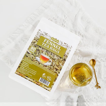 Premium Fennel Tea Bags, 80 Tea Bags. Made with Natural Whole Fennel Seeds, Caffeine Free & No Additives.