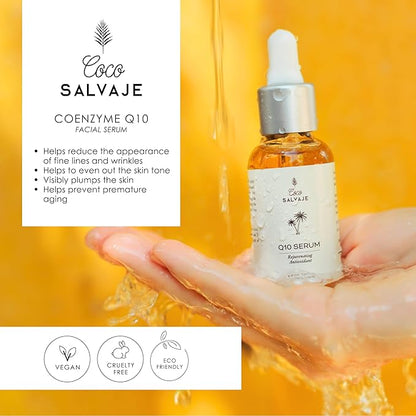 Q10 Facial Serum | Antioxidant Wrinkle-Reducing COQ10 Vitamin E Serum for Brightening and Plumping Skin and Face | Hydrating Skin Care Oil for Women, Men, and Aging Skin | 1oz