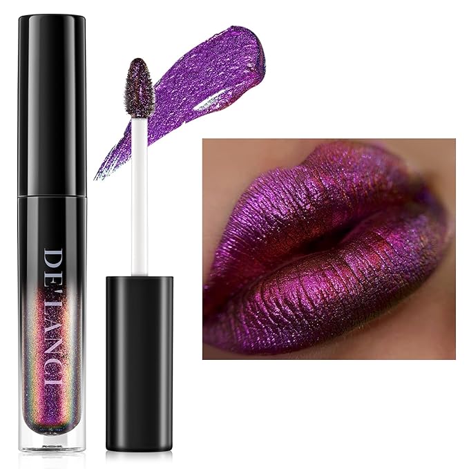 Chameleon Liquid Lipstick Purple Brown Green Color,Shimmer Metallic Colourful Lip Gloss for Women Girls Lips Makeup Gift,Hydrating Waterproof and Long Lasting Lip Stick Shiny,Talc-Free,#6