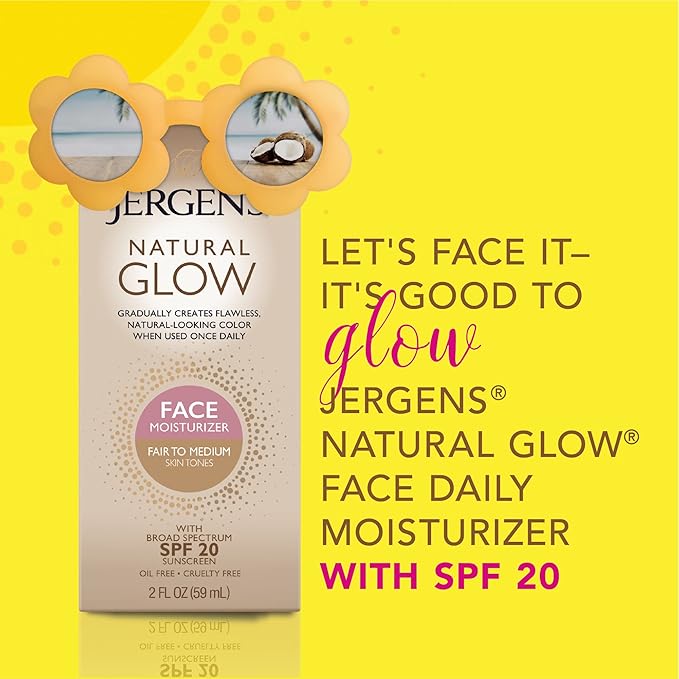 Jergens Natural Glow Gradual Glow, Daily Moisturizer +Firming and Face Moisturizer with SPF 20, Fair to Medium
