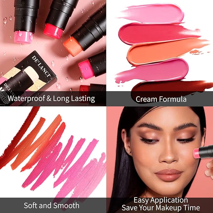 Creamy Blush Stick With Brush for Mature Skin/Lip/Eyes,Lightweight