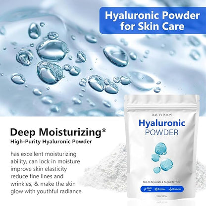 BAUTY JSEON Hyaluronic Acid Powder,Hyaluronic Acid Powder for Skin Care, Water Soluble,Anti-Aging Skincare,Moisturizing Facial for Men and Women