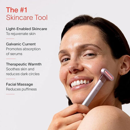 Solawave 4-in-1 Skinware Wand - Upgraded Radiant Renewal with Facial Massager, Red Light, Galvanic Current, and Therapeutic Warmth Anti-Aging Beauty Device (Blue/Pink Ombre)