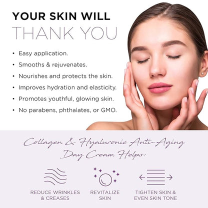 Azure Cosmetics Dermatologist Tested Collagen & Hyaluronic Acid Day & Night Face Moisturizer - K Beauty Anti-Aging Cream for Wrinkle Repair & Deep Hydration Cream - Korean Skincare - All Skin Type