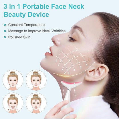 Neck Face Beauty Device, Skin Care Face Massager, 3 in 1 Facial Massage Tool with Heating & Vibration, White