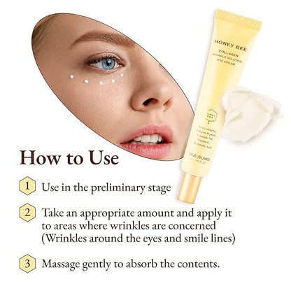 Honey Bee Collagen Fine Line Firming Eye Cream for Puffiness and Bags Under Eyes w/Vitamin C, 4 Peptides & Niacinamide | Bright and Tight Under Eye Cream for Dark Circles 1.01 fl oz