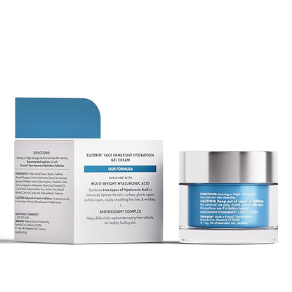 Eucerin Face Immersive Hydration Gel Cream with Hyaluronic Acid, Skin Care Gifts for Mom, Ultra-Lightweight Face Moisturizer Smooths Fine Lines and Wrinkles, 1.7 Oz Jar