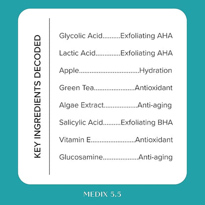Medix 20% Glycolic Acid Booster + Exfoliating Body Wash Cleanser Skin Care 2PC Set | AHA Exfoliant Cleanser + Body Serum Both Refine + Soften Dead Dry Skin, Bumps, Wrinkles, & Fine Lines, Bundle