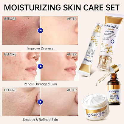 Collagen Skin Care Set,13-In-1 Travel Skincare Kits for Firming Skin, Shrink Pores, Anti Aging Skincare Set for Reduce Wrinkles.Smooth Fine Lines.Hydrating,Facial Kits for Women & Girls.