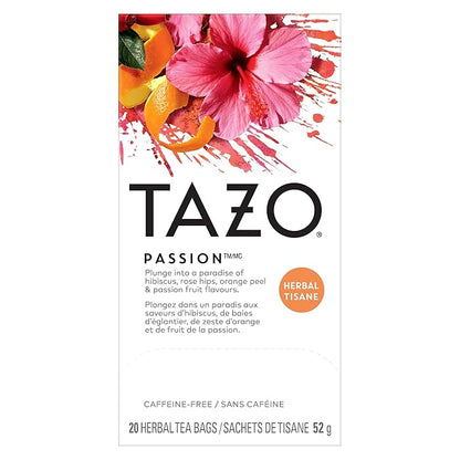 TAZO Passion Herbal Tea Bags, Hot or Iced, Caffeine Free, 20 Total Tea Bags