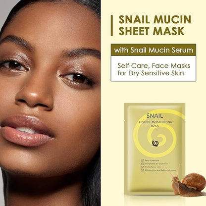 Face Masks Skincare, Snail Mucin Sheet Mask 10 Pack With Snail Mucin Serum, Hydrating Face Mask For Dry, Sensitive Skin, Self Care, Sheet Masks, Facial Masks For Women Skin Care, Bridesmaid Gifts