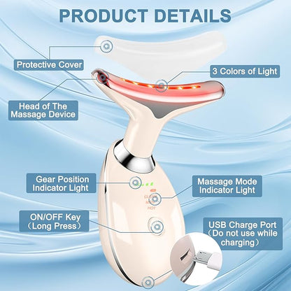 Facial and Neck Massager,Face Tool with 3 Colour Modes and Vibration,Facial Beauty Device for Skin Care (Pink)