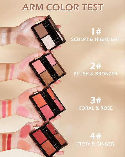 Matte Blush Powder Palette-2Colors Cruelty-Free Buildable Facial Cheek for Women-04