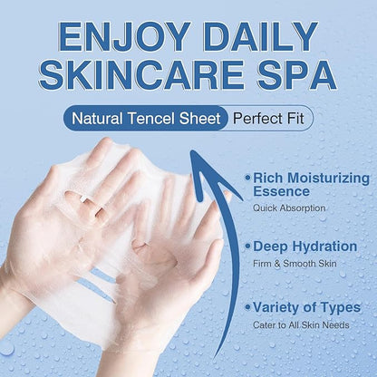 24 Pack Sheet Face Masks Skincare for All Skin Types, Gentle & Nourishing Skincare Face Masks, Suitable for Sensitive Skin, Bulk Facial Mask Set for Women & Face Spa