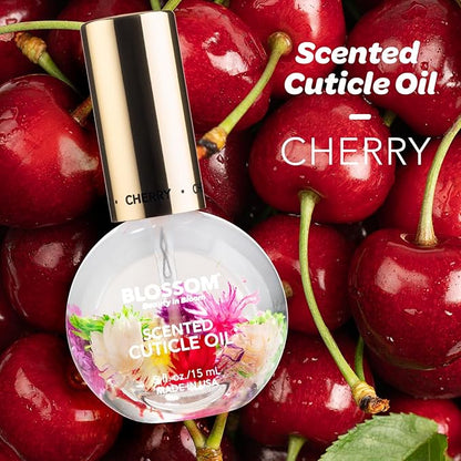 Blossom Cuticle Oil for Nails, Hydrating, Moisturizing, Scented Nail Oil Cuticle Care, Infused with Real Flowers, Made in USA, 0.5 fl. oz, Cherry
