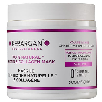 KERARGAN - Volumizing Hair Mask with Biotin & Collagen - For Flat, Thin, Dull Hair - Enhanced Volume & Shine - Sulfate-Free, GMO-Free, Mineral Oil-Free - 16.9 Fl oz