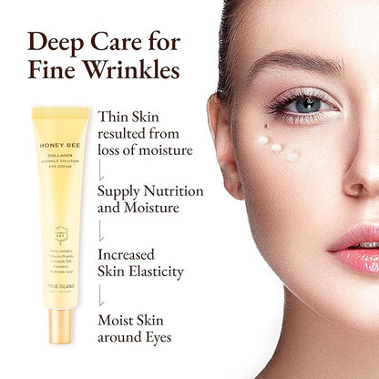 Honey Bee Collagen Fine Line Firming Eye Cream for Puffiness and Bags Under Eyes w/Vitamin C, 4 Peptides & Niacinamide | Bright and Tight Under Eye Cream for Dark Circles 1.01 fl oz