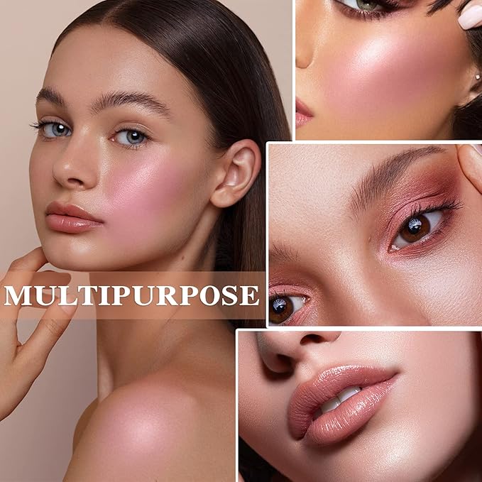 Waterproof Multi Cream Blush Stick with brush,Lightweight,Long-lasting,Easy To Tea Pink)