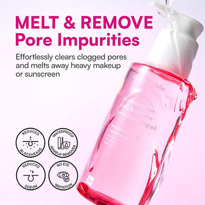 Face Republic Blooming Rose Melt & Remove Pore Cleansing Oil 150ml 5.07 fl oz | Oil Cleanser for Face | Pore and sebum care, Blackhead remover | Waterproof Makeup remover | Vegan Korean Skin Care