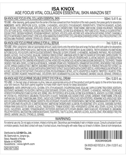 Spring Event ISA KNOX AGE FOCUS VITAL COLLAGEN Essential Toner by LG Beauty, PRIME Wrinkle For All Serum & PRIME Eye For All Cream (177 ml/5.99 fl oz) - Korean Skin Care by LG Beauty.