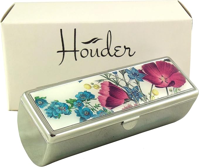 Houder Designer Lipstick Case with Mirror for Purse - Decorative Lipstick Holder with Gift Box - Velvet Lined - Protect Your Lipsticks in Style (Violets)