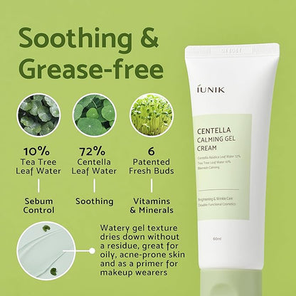 IUNIK Centella Mini Set, Travel Friendly Skincare Set, Ultra calming and hydrating for sensitive skin: Tea Tree Relief Toner,Serum, Centella Calming Gel Cream